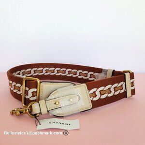 COACH Webbing Strap With Chain Stripe Print and Glovetanned Leather-Ivory multi